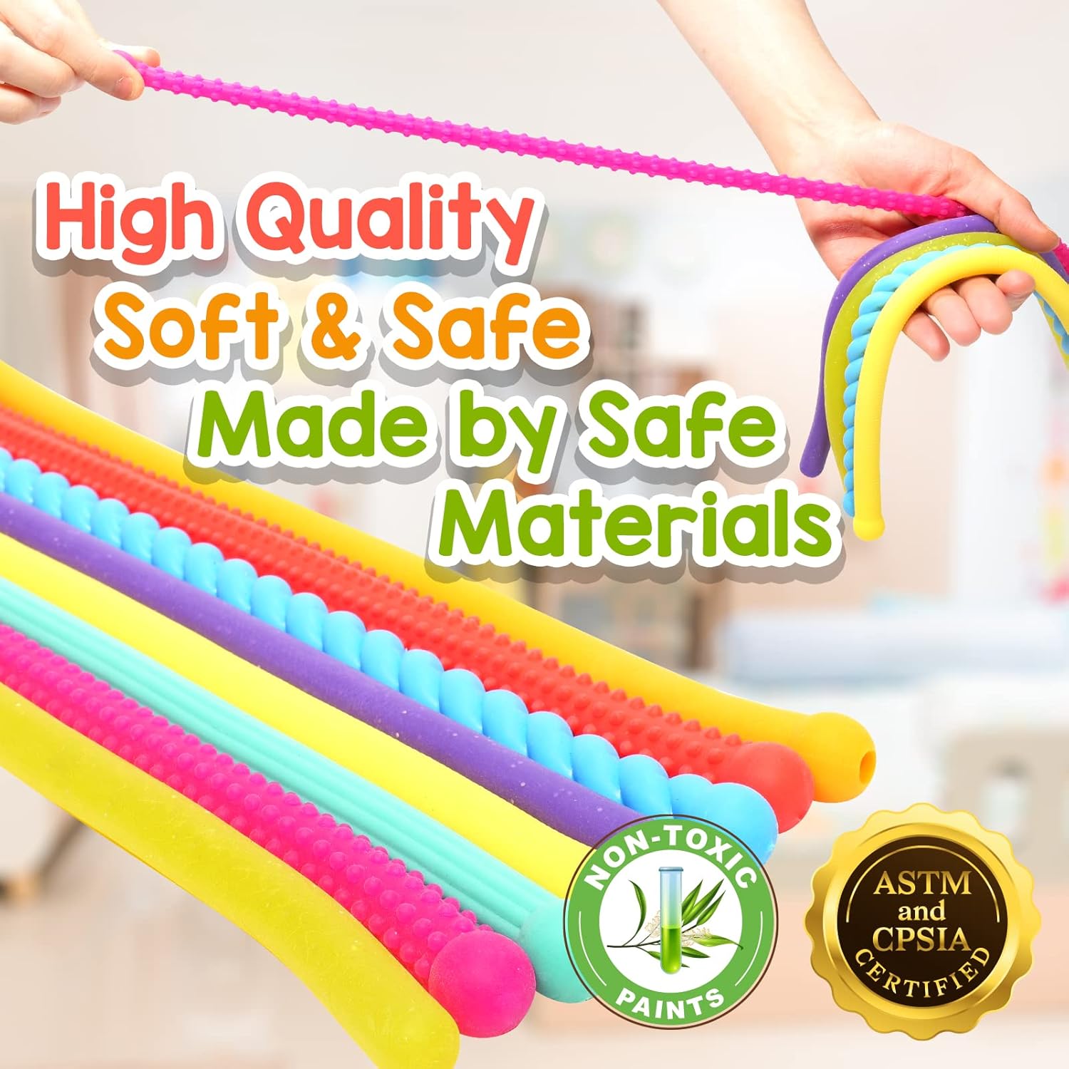 Detalle de Sensory Autism Toys for Kids Stretchy Textured Glow-in-the-Dark Fidget Noodles (8-Pack)