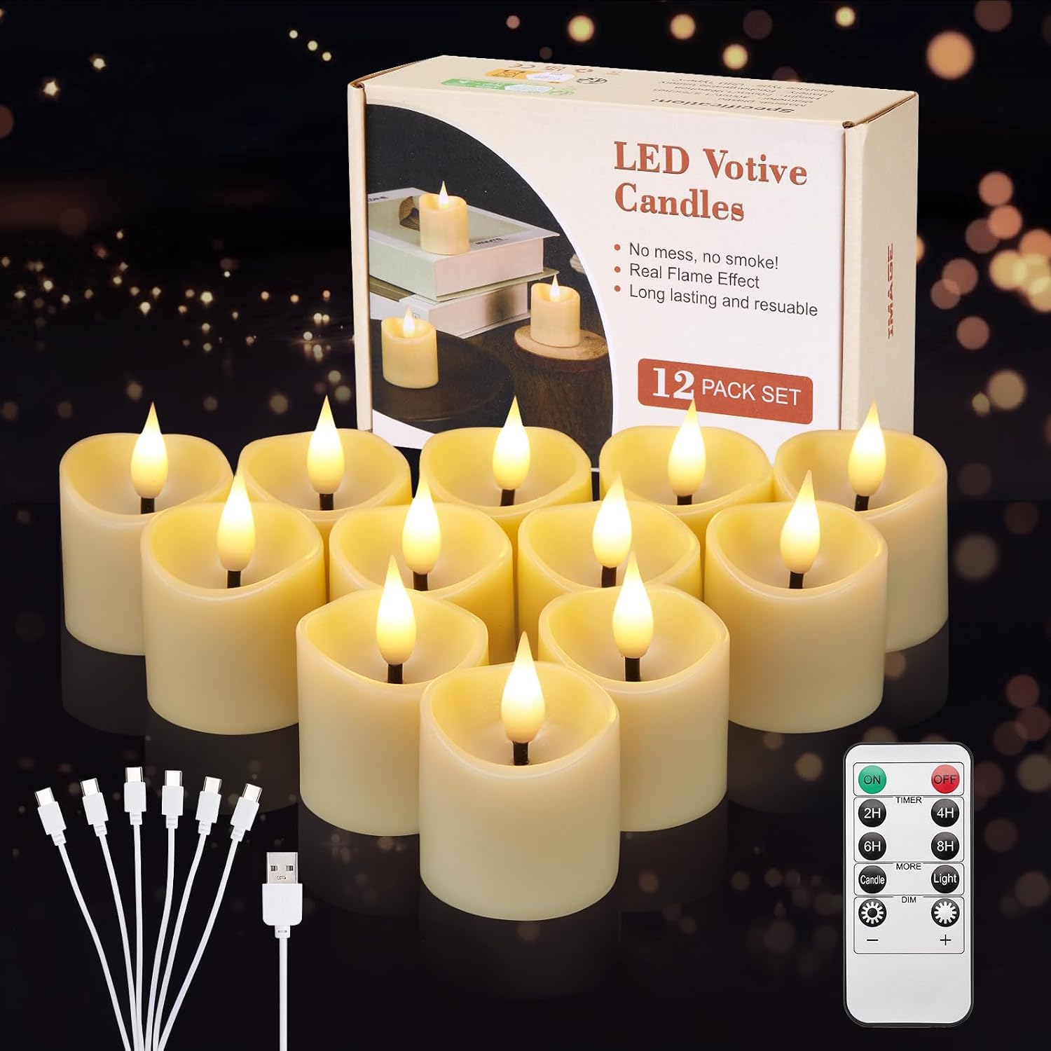 Detalle de IMAGE Rechargeable Votive Candles 12 pcs, Type-C ⛯