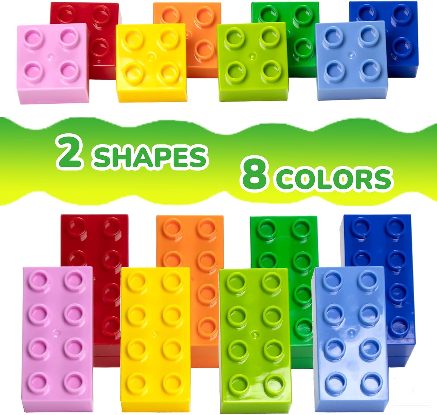 Detalle 2 de Mirthben Große Bausteine Set (200 Stück) mit 2 Formen und 8 Farben – kompatibel mit Duplo & führenden Marken