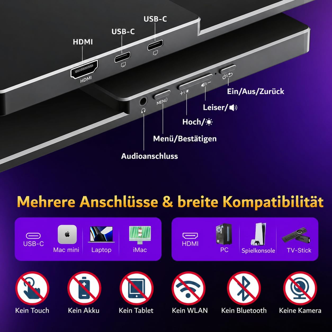 Thumbnail 5 de cocopar Portable Monitor 18,5 Zoll – 2,5K QHD, 120 Hz, mobiler Allrounder mit USB-C und HDMI