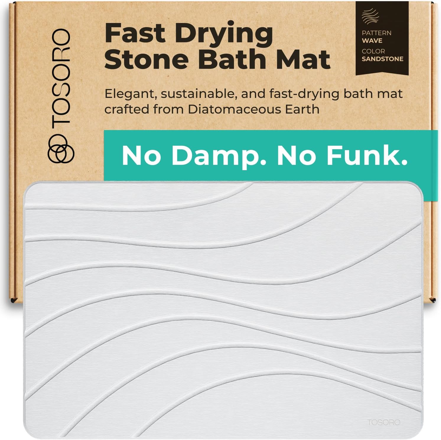 Detalle de TOSORO Stone Bath Mat, Diatomaceous Earth
