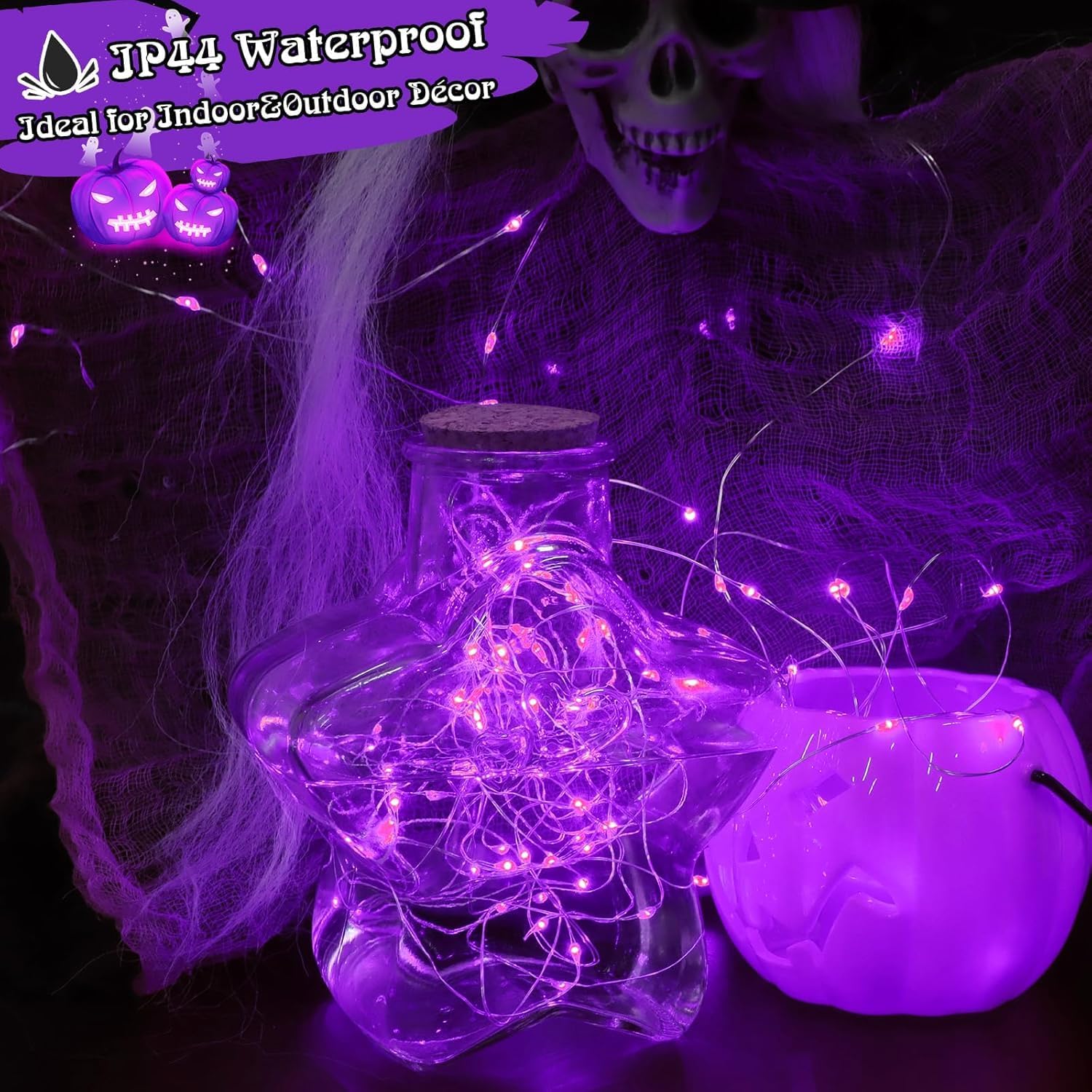 Detalle de Tasodin Purple LED Fairy Lights, 16.4 ft Waterproof Copper Wire, 50 LEDs