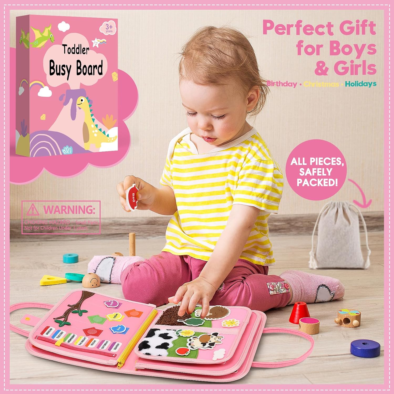 Detalle de Toddler Sensory Busy Board Travel Toy Activity Book (Ages 3–4) for Fine Motor Skills