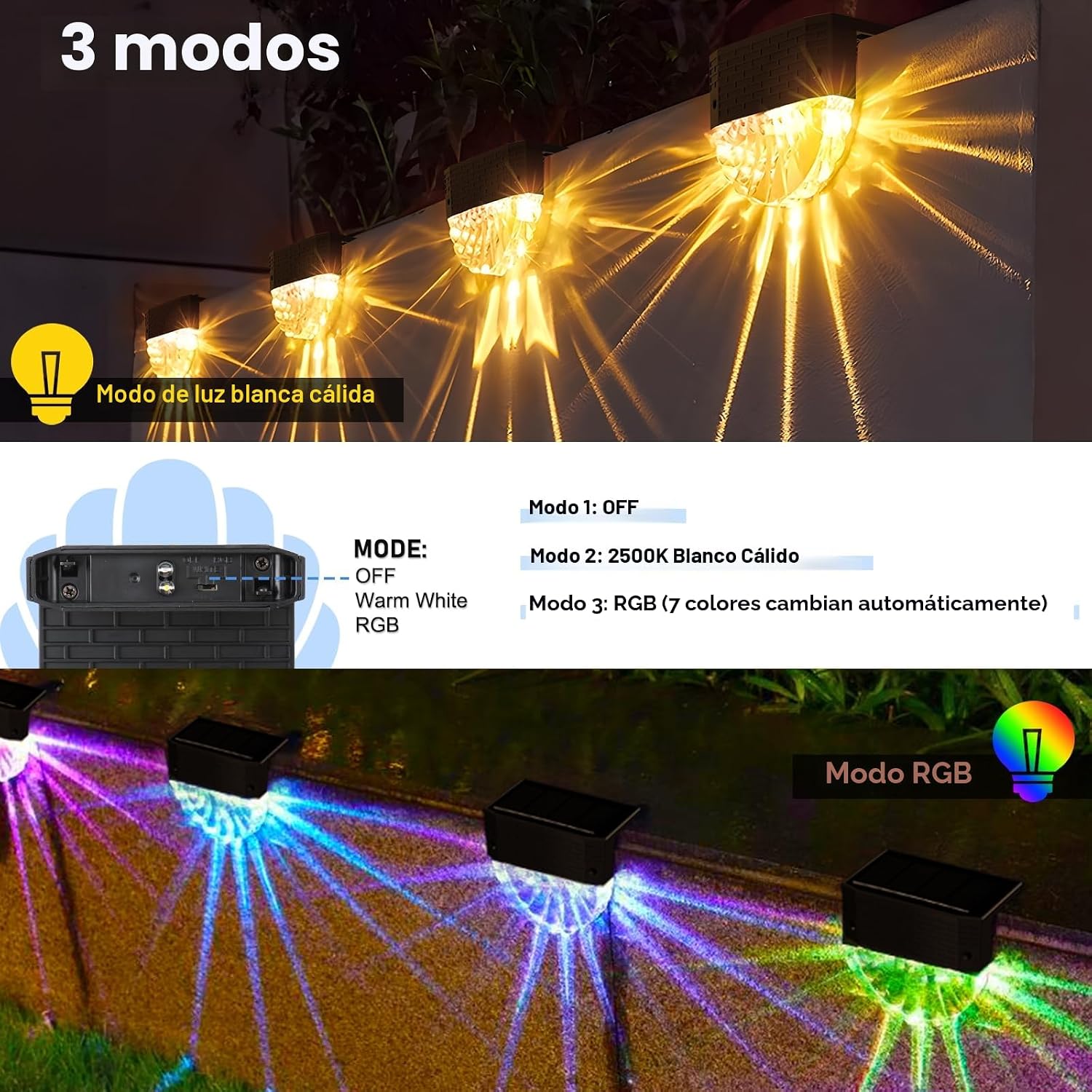 Detalle de FIFlying Luces Solares Led Exterior Jardin (6 Piezas) – IP65, 3 Modos y Auto ON/OFF