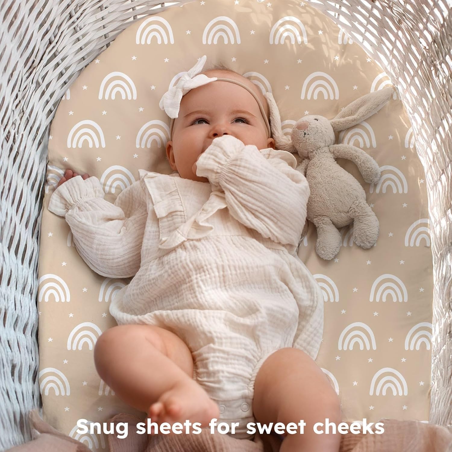 Thumbnail 2 de FIEMOL Baby Moses Basket Sheets – 81x41 cm, 3‑Pack Fitted Pram Sheets (Orange Sun Rainbow)