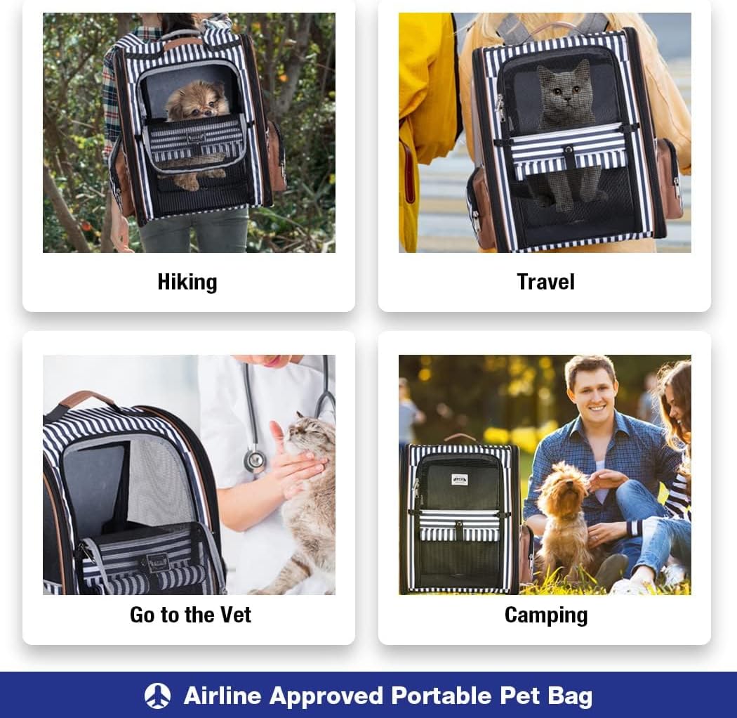 Thumbnail 6 de Lekesky Large Cat Carrier Backpack Expandable (XL) – Striped pet carrier backpack for small dogs and medium cats