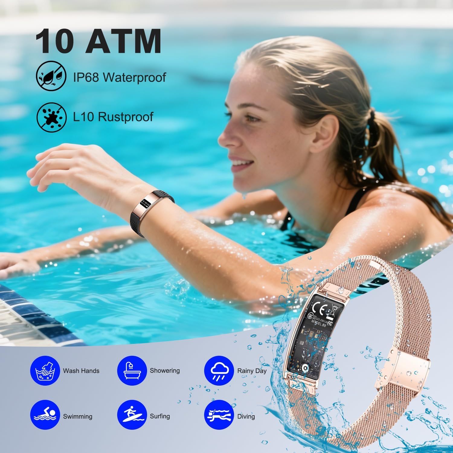 Detalle de Smartwatch Fitness Tracker Impermeabile con cardiofrequenzimetro, SpO2 e monitoraggio del sonno (compatibile Android e iOS)