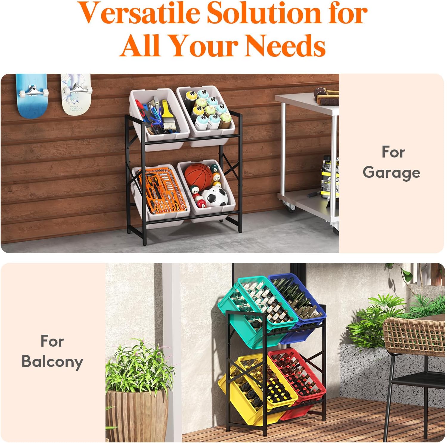 Thumbnail 6 de Lifewit Drinks Crate Rack, 4-Crate Black Metal Shelf