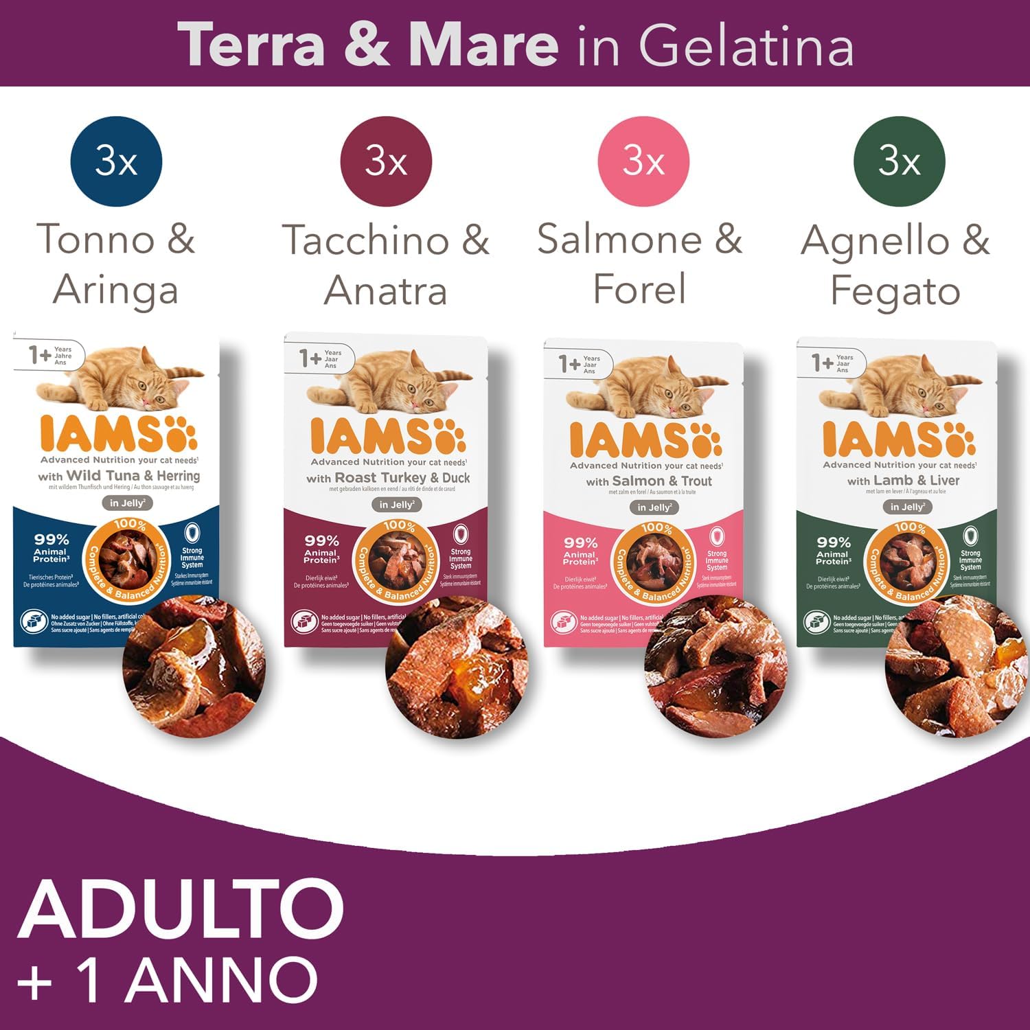 Thumbnail 3 de IAMS Delights Land & Sea Collection: alimento umido in gelatina per gatti adulti – 72 x 85 g