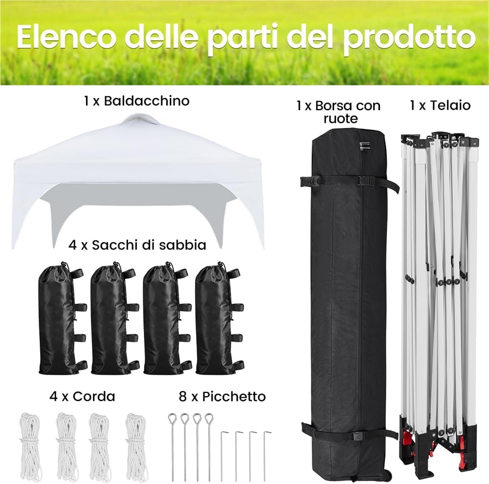 Thumbnail 4 de Yaheetech Gazebo da Giardino 2,4 x 2,4 m – impermeabile, pieghevole, con tela Oxford e paletti per uso esterno