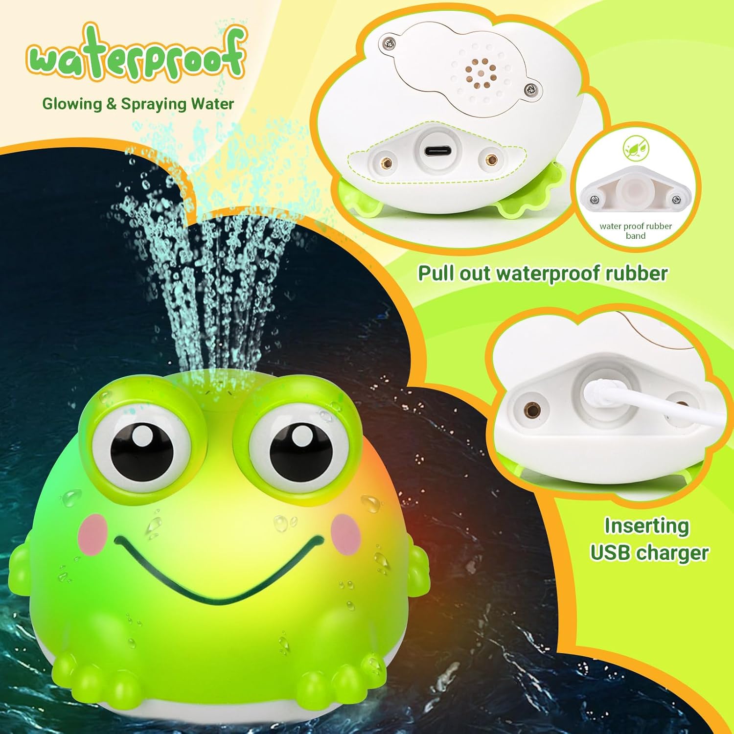Thumbnail 2 de Jovicos Baby Badespielzeug – wiederaufladbares Frosch-Spritzspiel mit LED Licht (ab 1–3 Jahre)