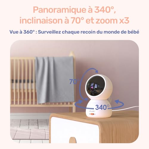 Detalle de jeeber 1080P WiFi Babyphone Caméra Bébé – Écran IPS 4" et PTZ 360°