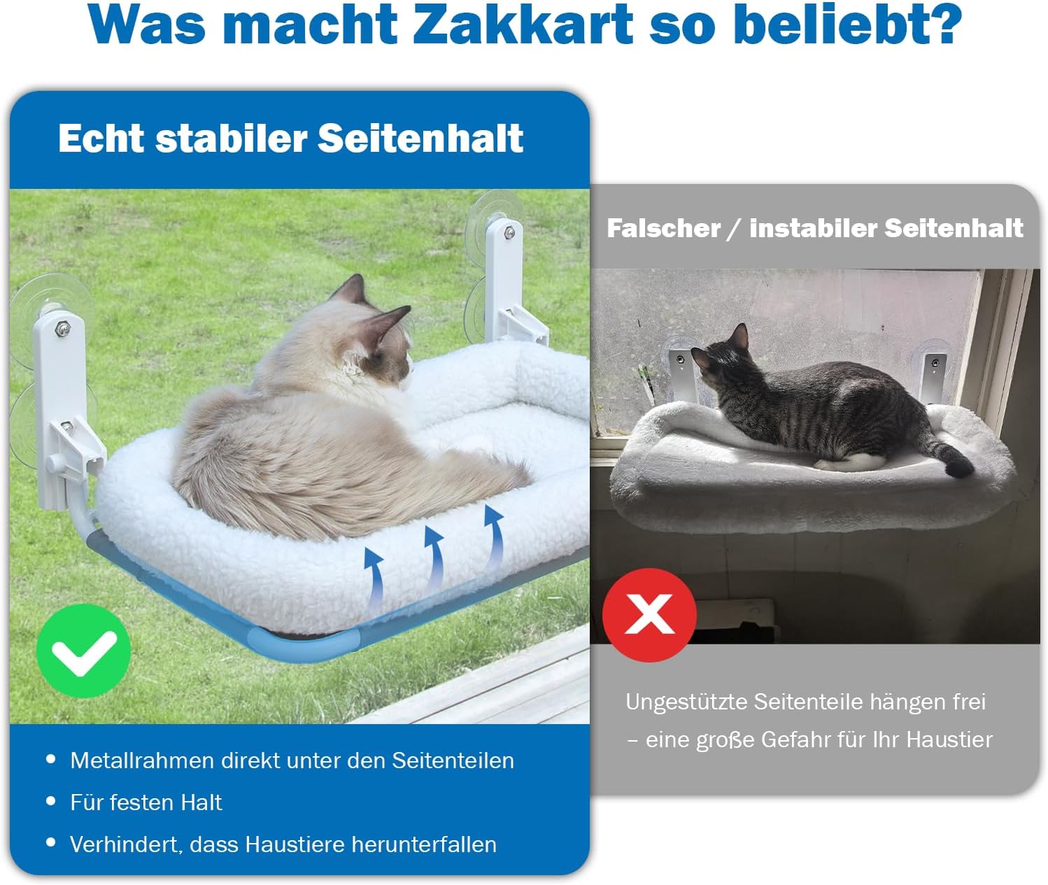 Thumbnail 1 de Zakkart faltbare Katzenhängematte für das Fenster (weiß, groß) mit Metallrahmen – kabellos & maschinenwaschbar