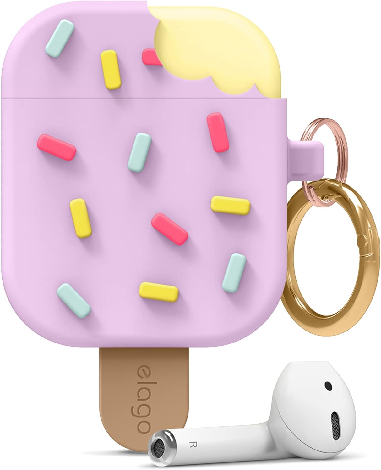 Detalle de elago Étui Glace avec mousqueton pour Apple AirPods – coque en silicone 3D Myrtille