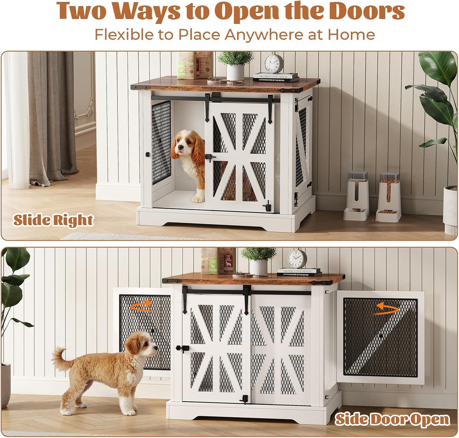 Detalle de Dog Cage Furniture: 70cm Three-Door Wooden Dog Cage with Sliding Doors (White) for Small Dogs