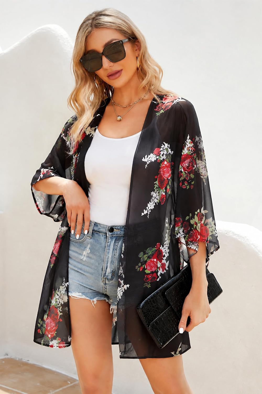 Detalle 2 de CHICGAL Floral Kimono Cardigan in Chiffon