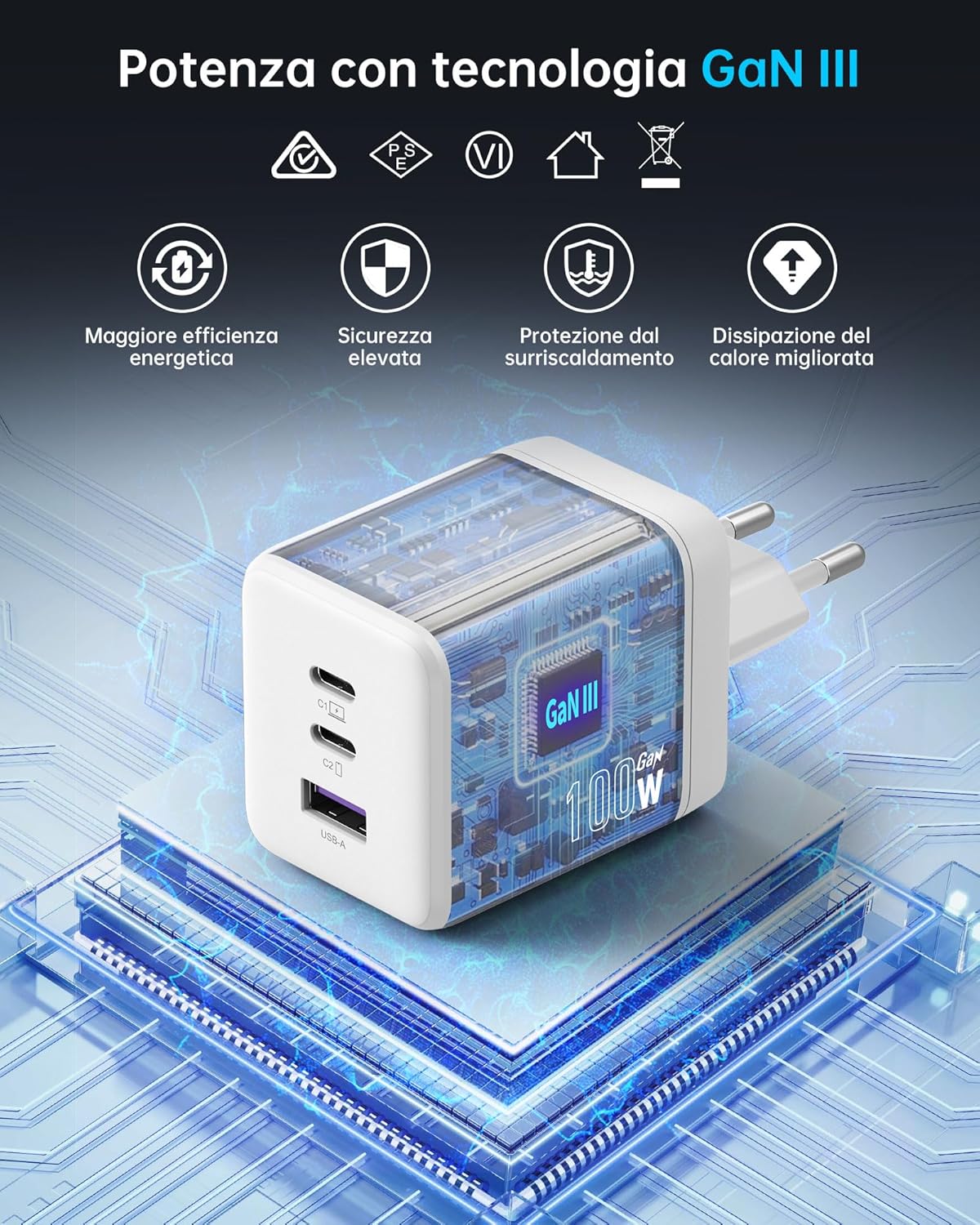 Thumbnail 5 de NOVOO 100W Caricatore USB‑C 3 porte