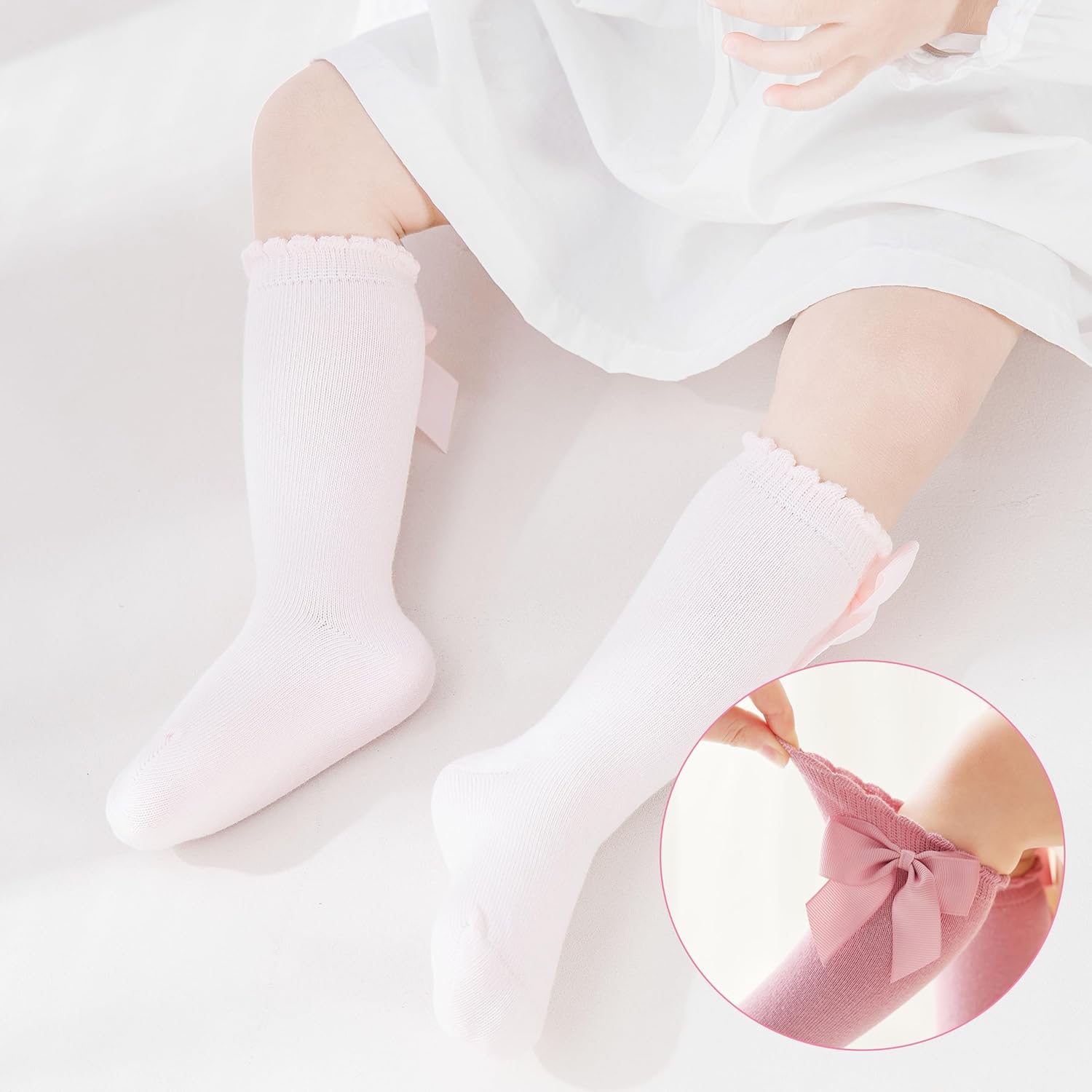 Detalle de Marchare Baby Girls Knee High Socks with Bow – 6 Colours, 4 Sizes