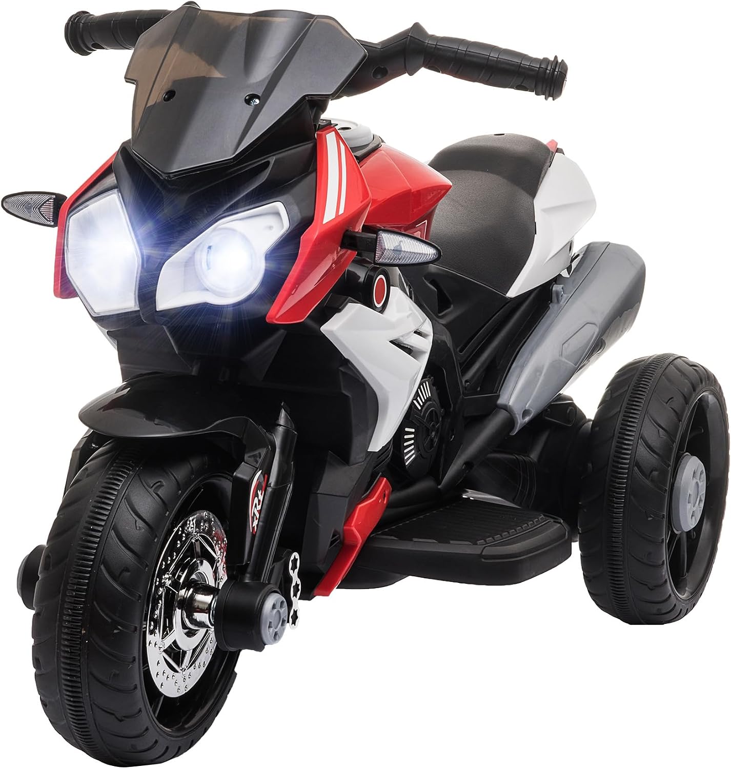 Detalle de HOMCOM 370-103V90RD elektrische kindermotorfiets, 3 wielen, 6 V en lichteffecten