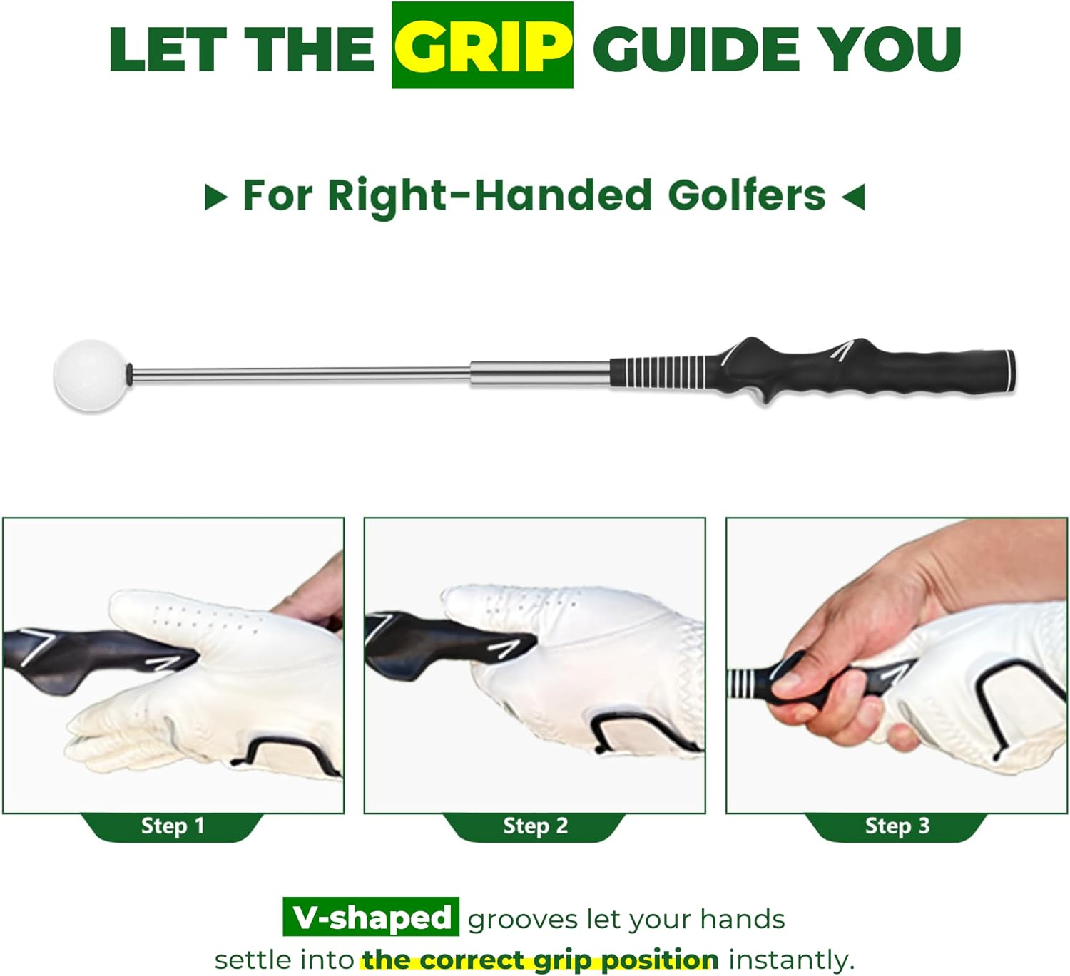 Detalle de 5-in-1 Retractable Golf Swing Trainer with Grip Trainer (Right/Left-Handed) — Instant Click Feedback