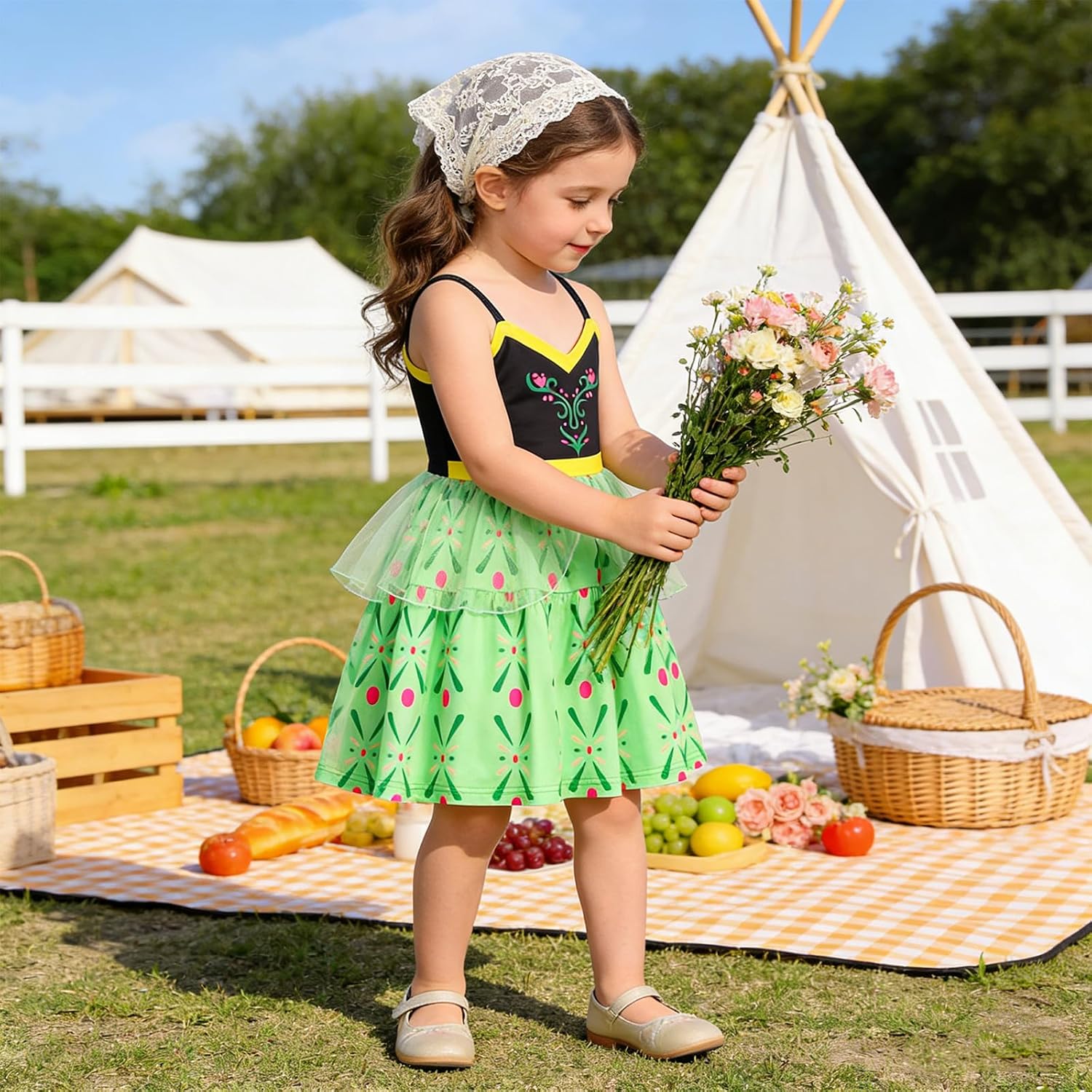 Detalle de AmzBarley Princess Dress for Girls, Sleeveless Tulle Costume with Adjustable Straps