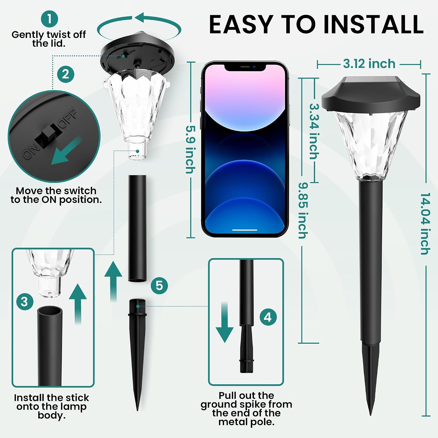 Detalle 2 de GIGALUMI Solar Pathway Lights, 8-Pack