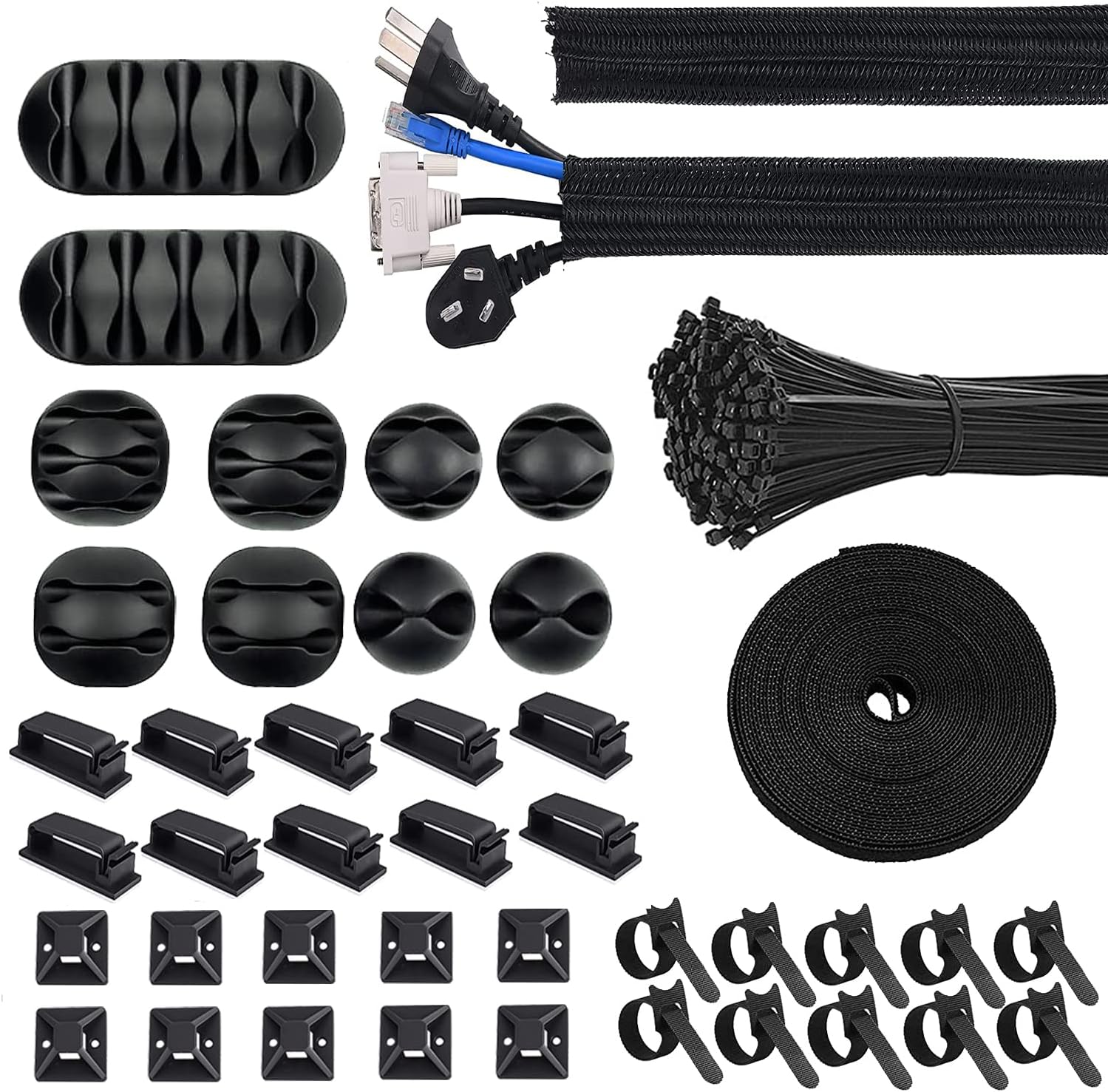Moseem Kabelmanagement-Set 142-teilig mit Kabelschlauch (2 m) und Silikon-Kabelhaltern