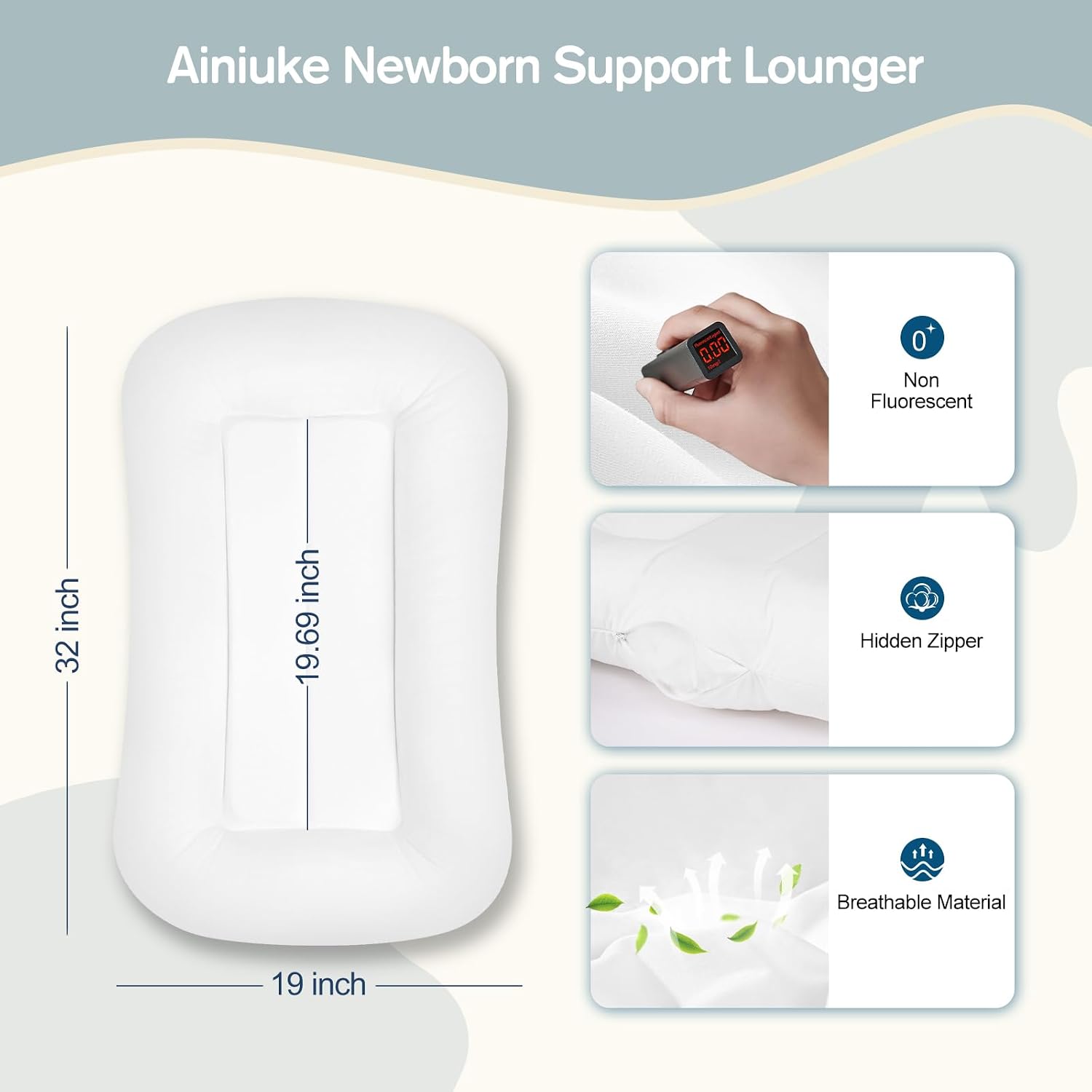 Thumbnail 1 de Ainiuke Infant Support Cushion for Tummy Time, White, Washable Soft Fabric