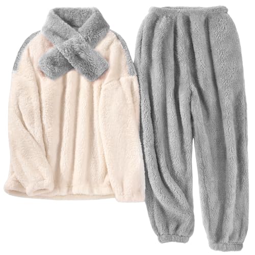 Detalle de TOMEEK Damen Schlafanzug Set Winter Kuscheliger Polar Fleece – 3-teilig, Grau, Größe M