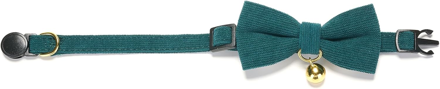 Thumbnail 6 de YUDOTE Ultra-soft natural cotton corduroy cat collar (green) with quick-release buckle and removable bow tie