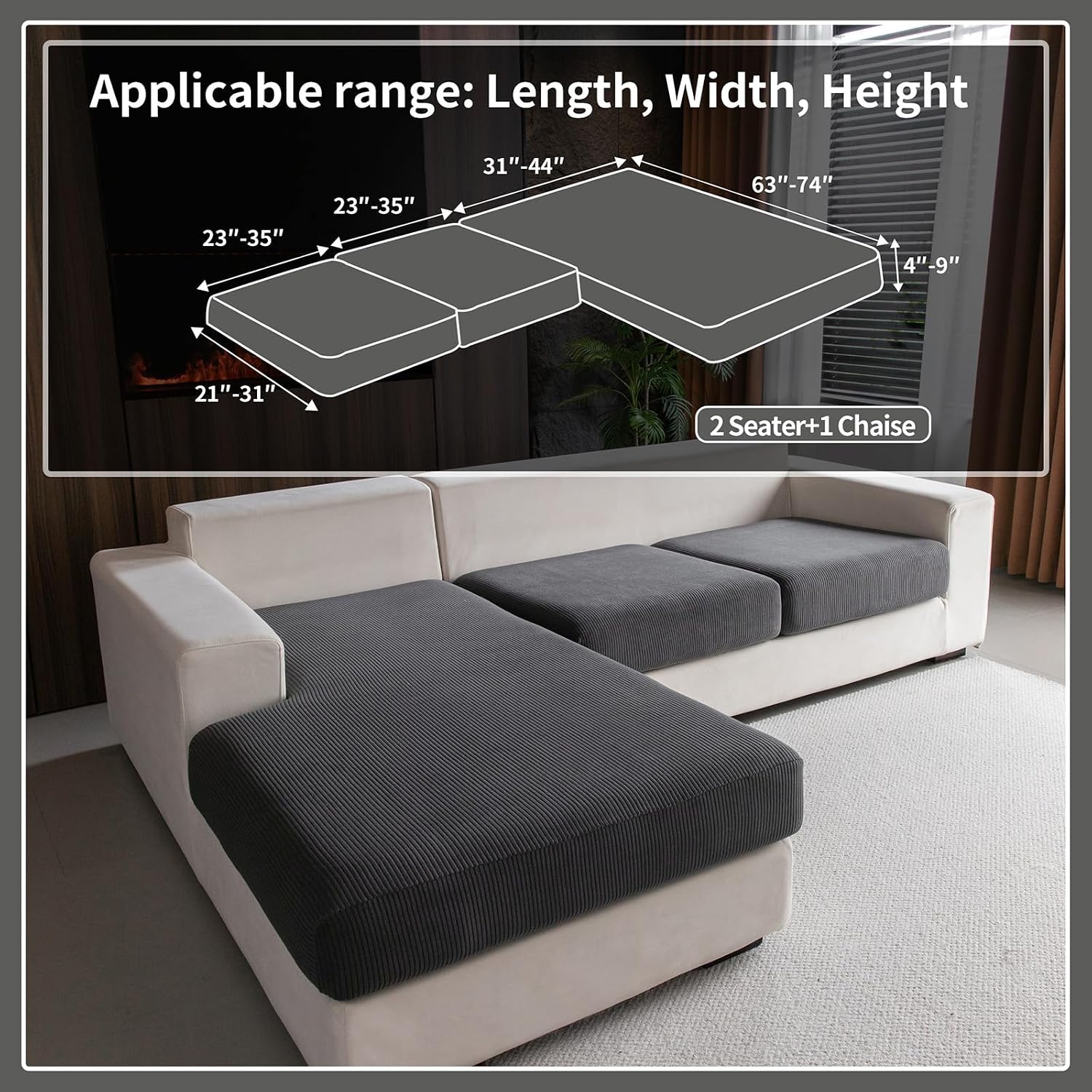Detalle 2 de OHSIO Sectional Sofa Cover 3-piece set ๐