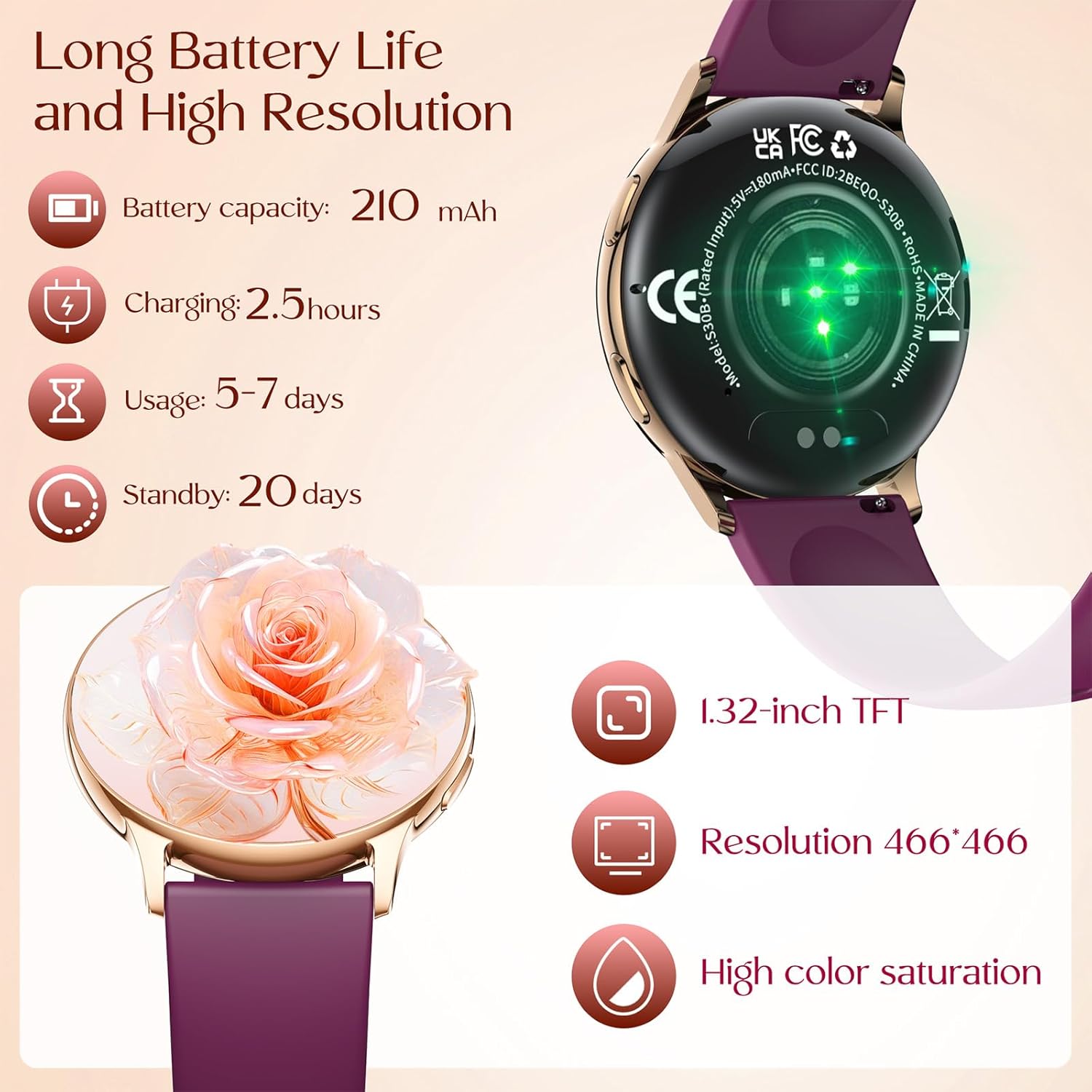 Thumbnail 2 de Montre Connectée Femme avec Appel Bluetooth et Suivi Santé – 1,32'' AMOLED, IP67