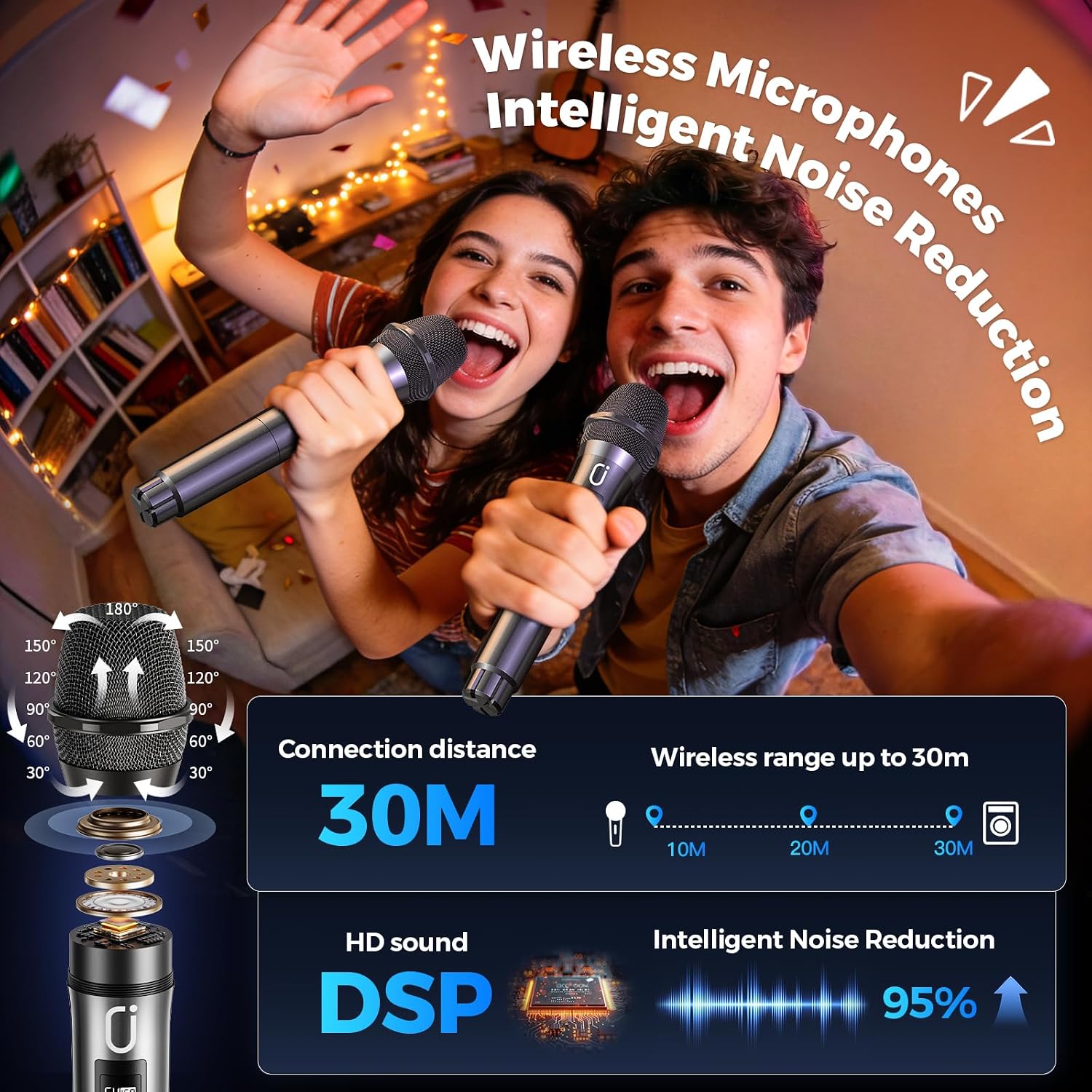 Detalle de HWWR Karaoke Machine, Portable Bluetooth Speaker with 3 Wireless Mics