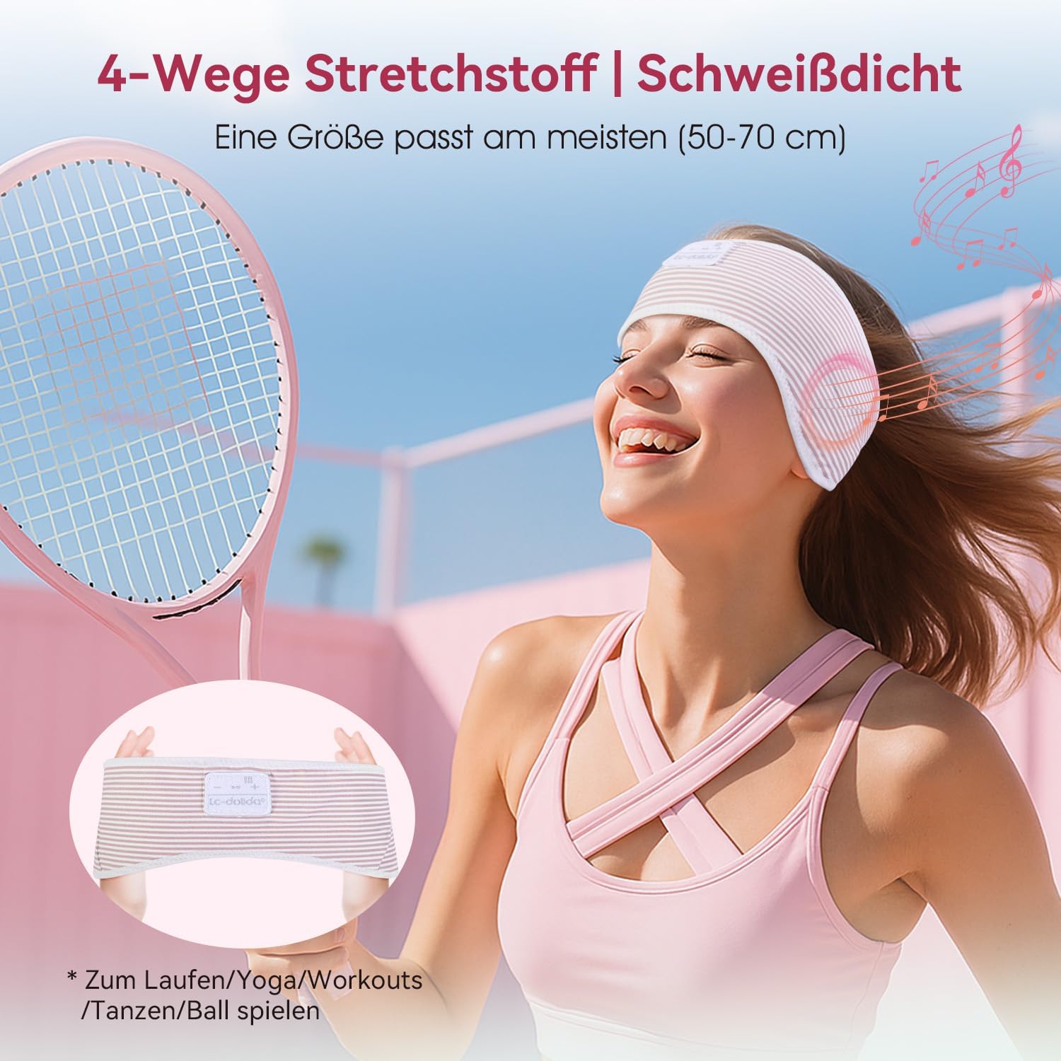 Detalle de LC-dolida Schlafkopfhörer Ultra-Soft Bluetooth-Stirnband: 6-in-1 Komfort für Musik, Schlaf & Fitness