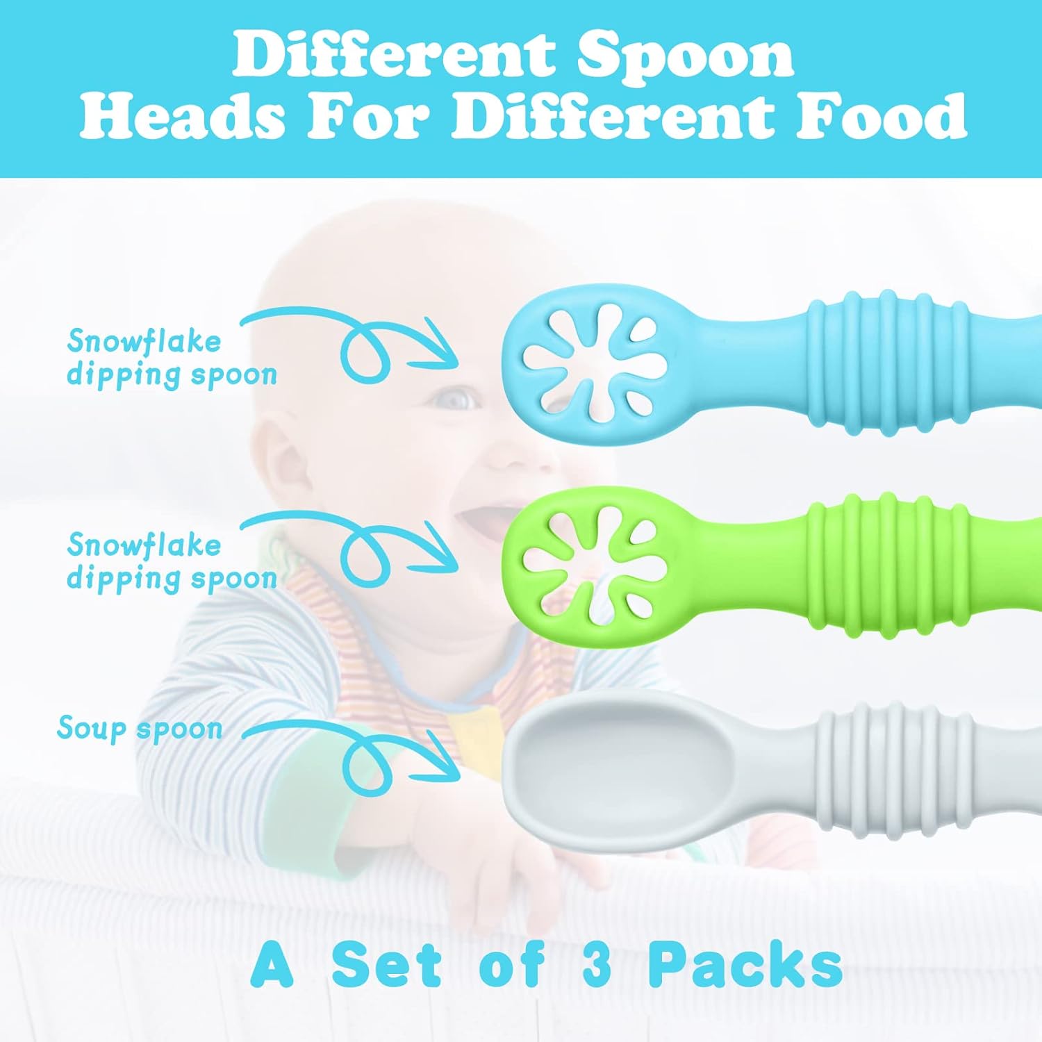Thumbnail 3 de Vicloon Baby Fork and Spoon Set (3-piece) food-grade silicone weaning utensils for self-feeding