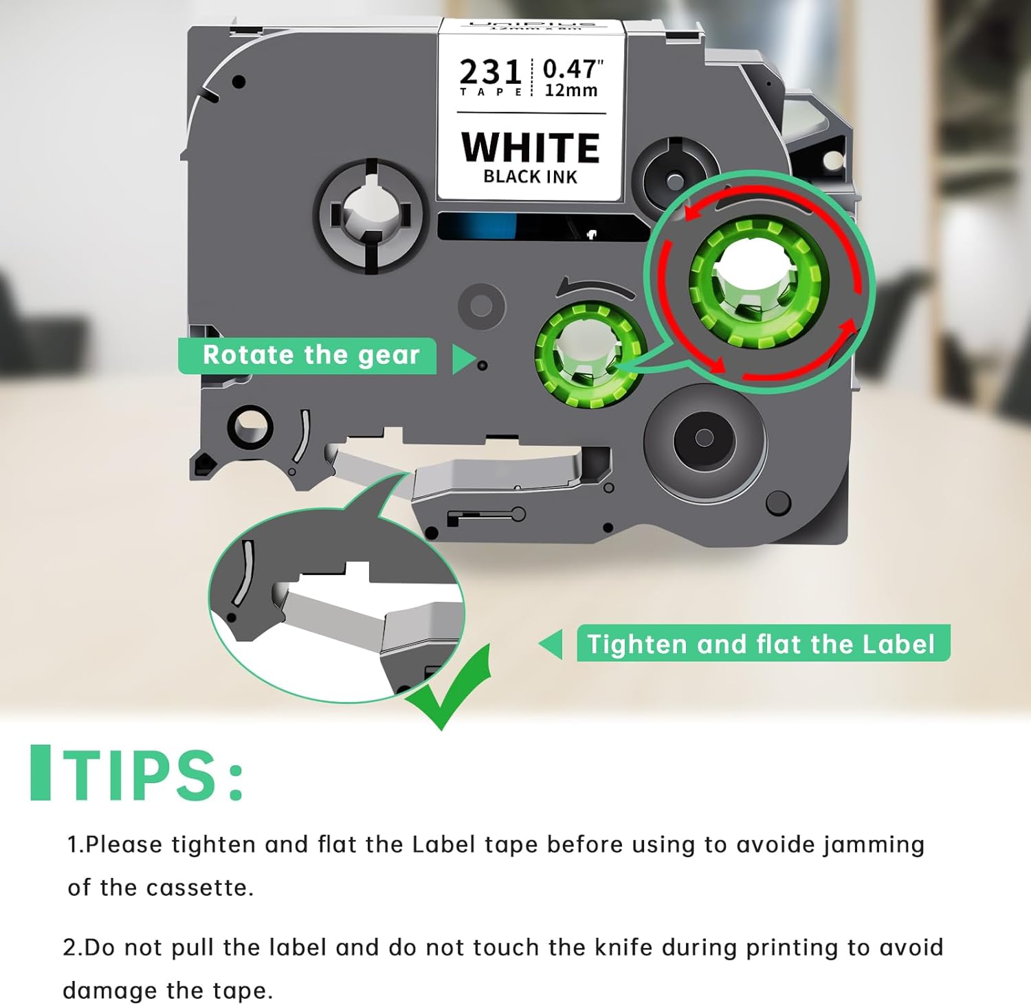 Thumbnail 3 de UniPlus TZe-231 kompatibles 12-mm-Etikettenband (TZe231) Schwarz auf Weiß für Brother P-touch – 4er-Pack