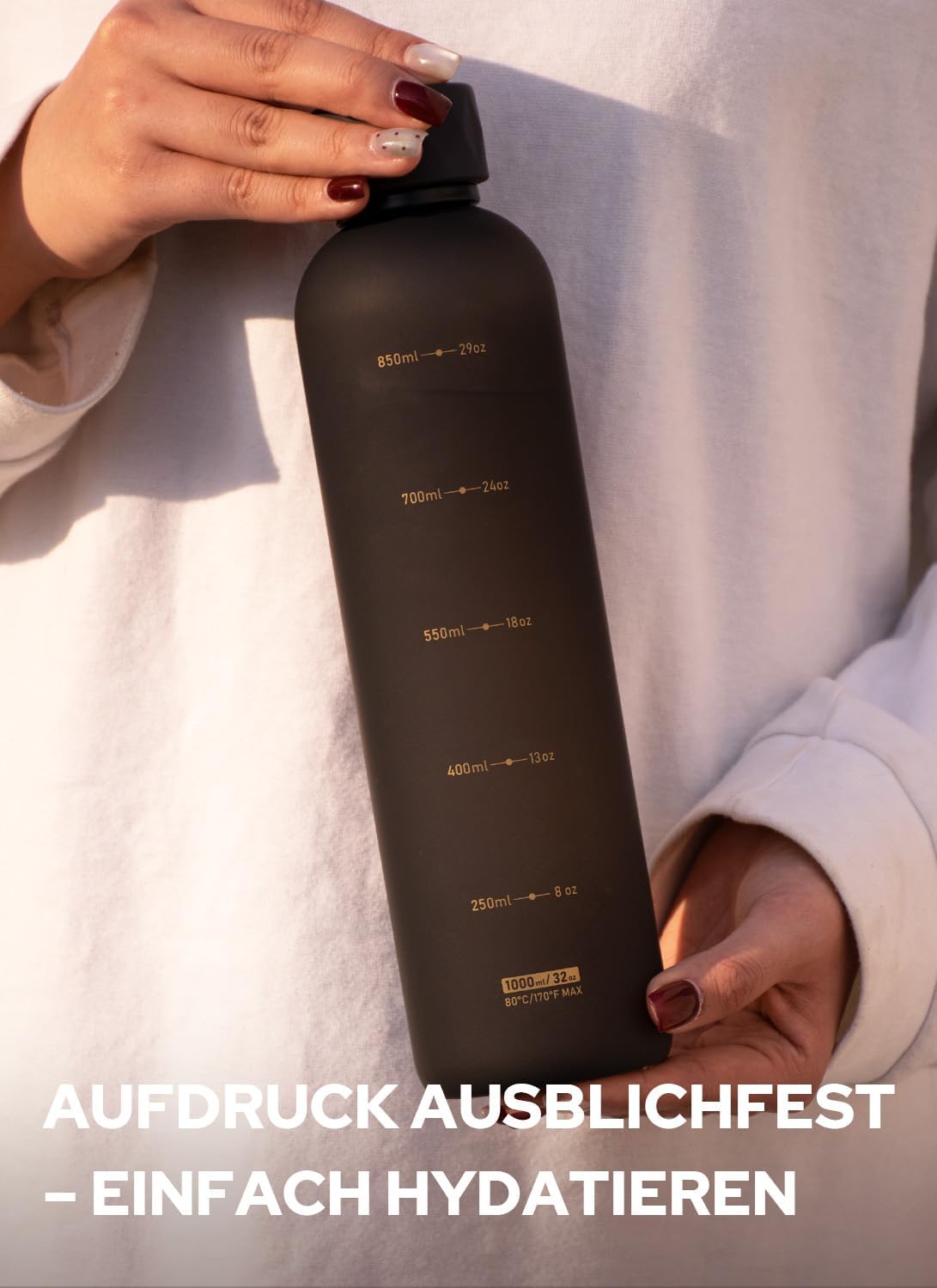 Detalle de Opard Slim Pro Trinkflasche 1 l – kohlensäuregeeignet, auslaufsicherer Schraubverschluss & griffiger Gummihandgriff