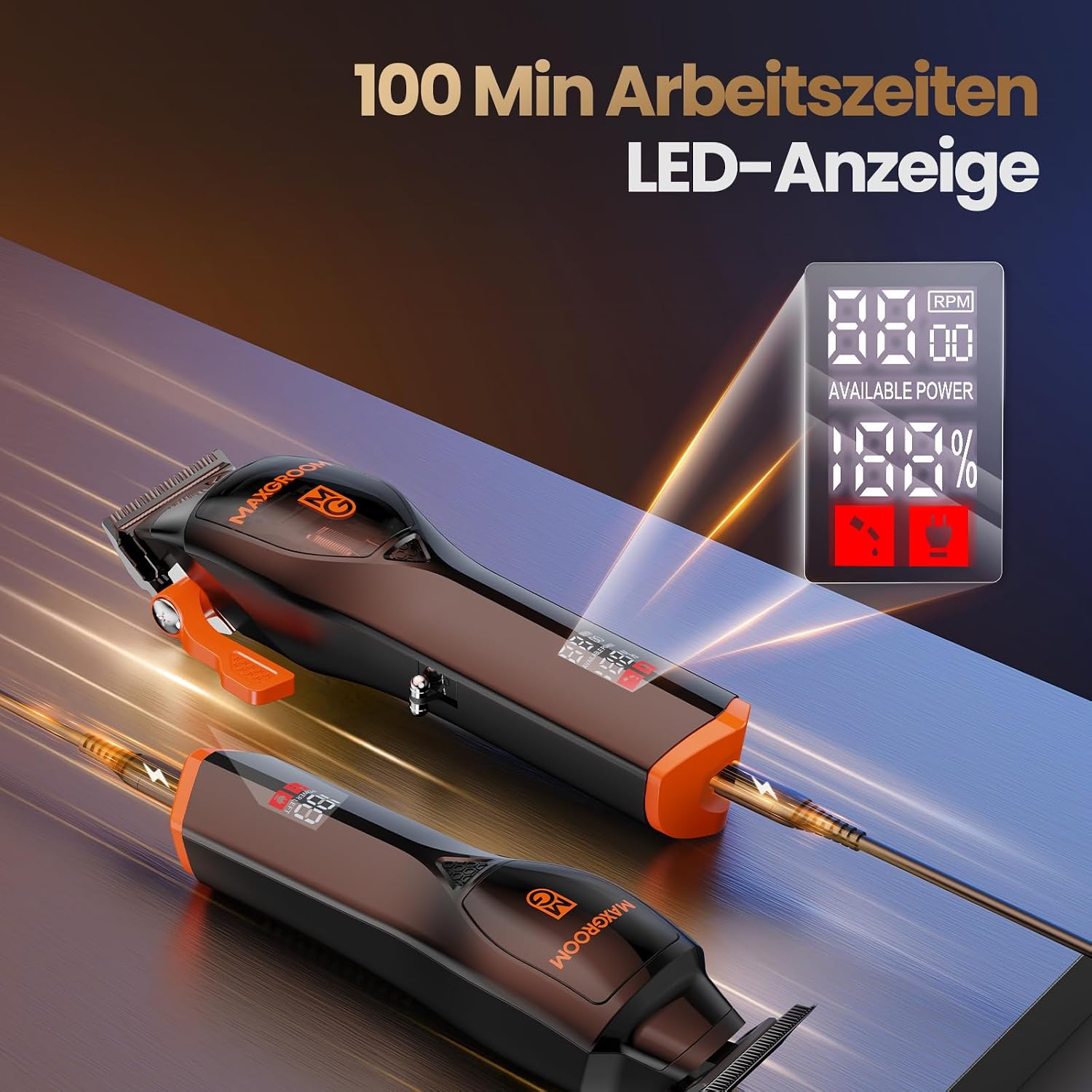 Thumbnail 6 de MAXGROOM Haarschneidemaschine Profi Set – Diamantähnlich beschichtete Klingen, Keramik-Klingen, 9000 U/min Magnet-Motor, Zero-Gap Konturen, Akku, LED-Anzeige