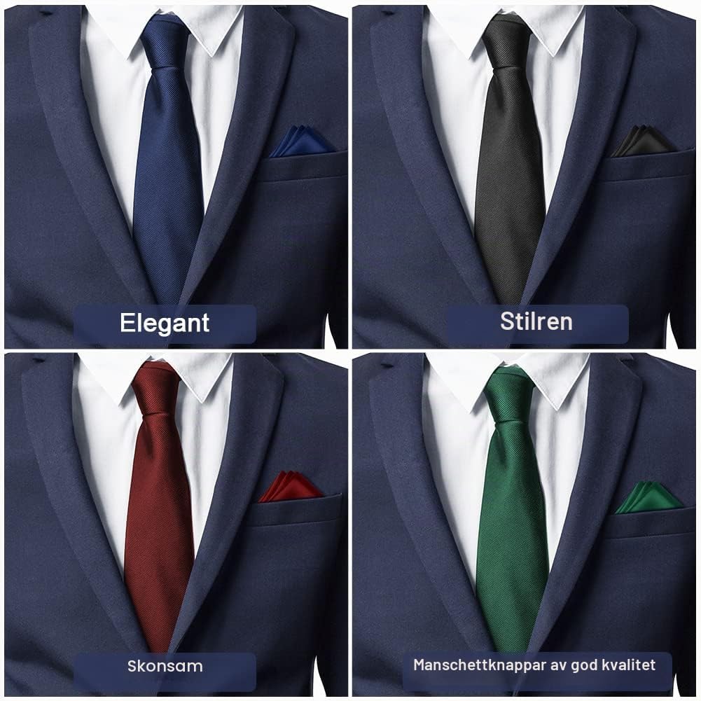 Detalle de AOMIG slipsset för män, enfärgad polyesterslips på 145 cm