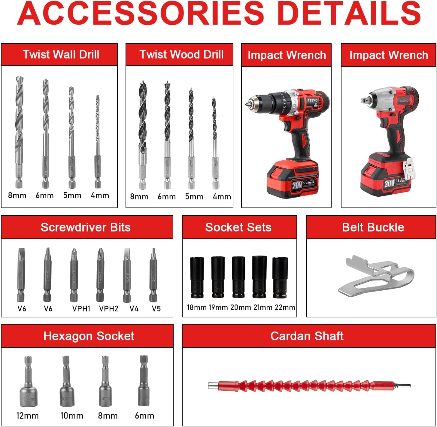 Thumbnail 3 de TEENO Chiave e Avvitatore a urto cordless 320 Nm: 3-in-1, 2 velocità e 2 batterie da 3.0Ah