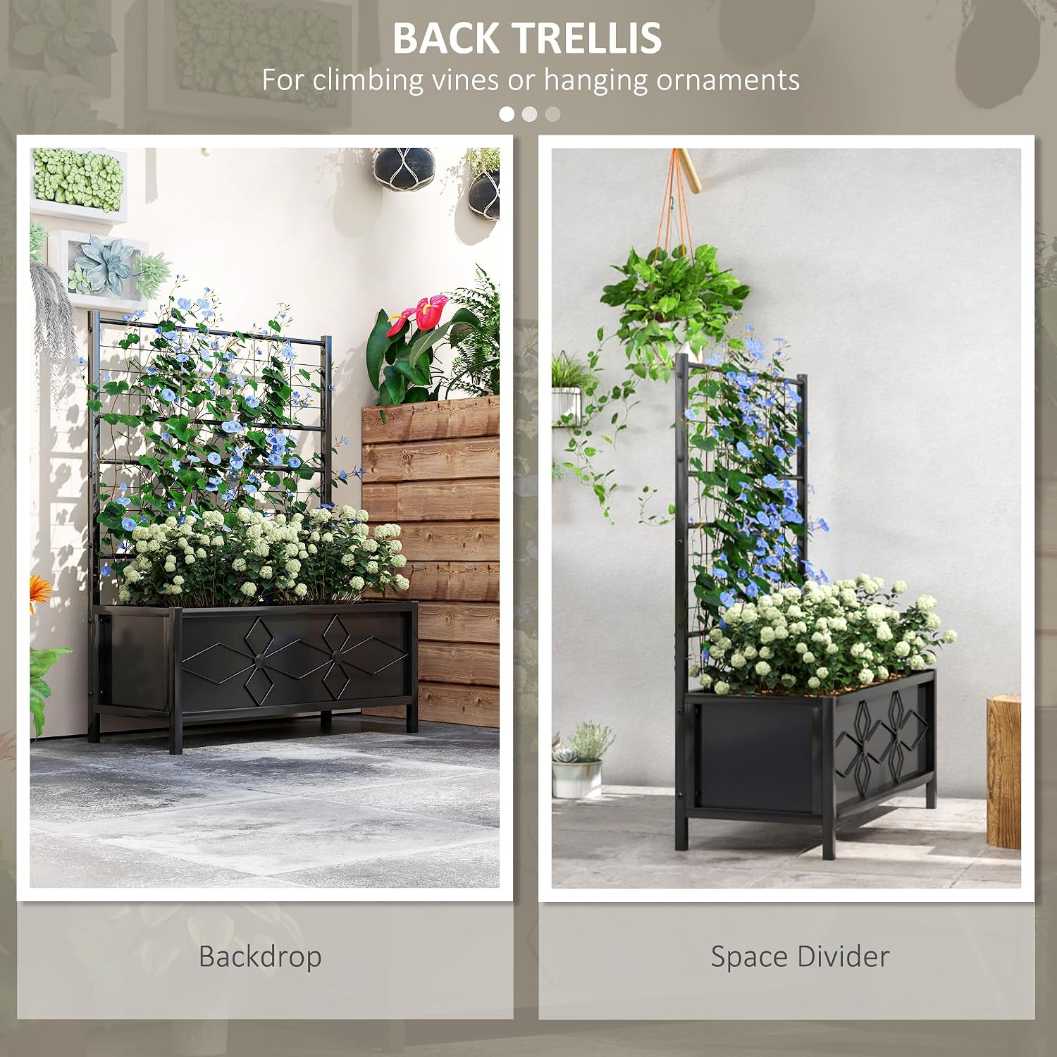 Thumbnail 3 de Outsunny 84H-145V00BK Raised Garden Bed with Trellis, Black Galvanised Steel