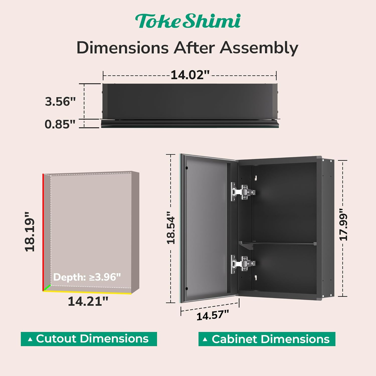 Thumbnail 1 de TokeShimi 14 x 18 Black Medicine Cabinet with Mirror — Aluminum, Wall Mounted or Recessed