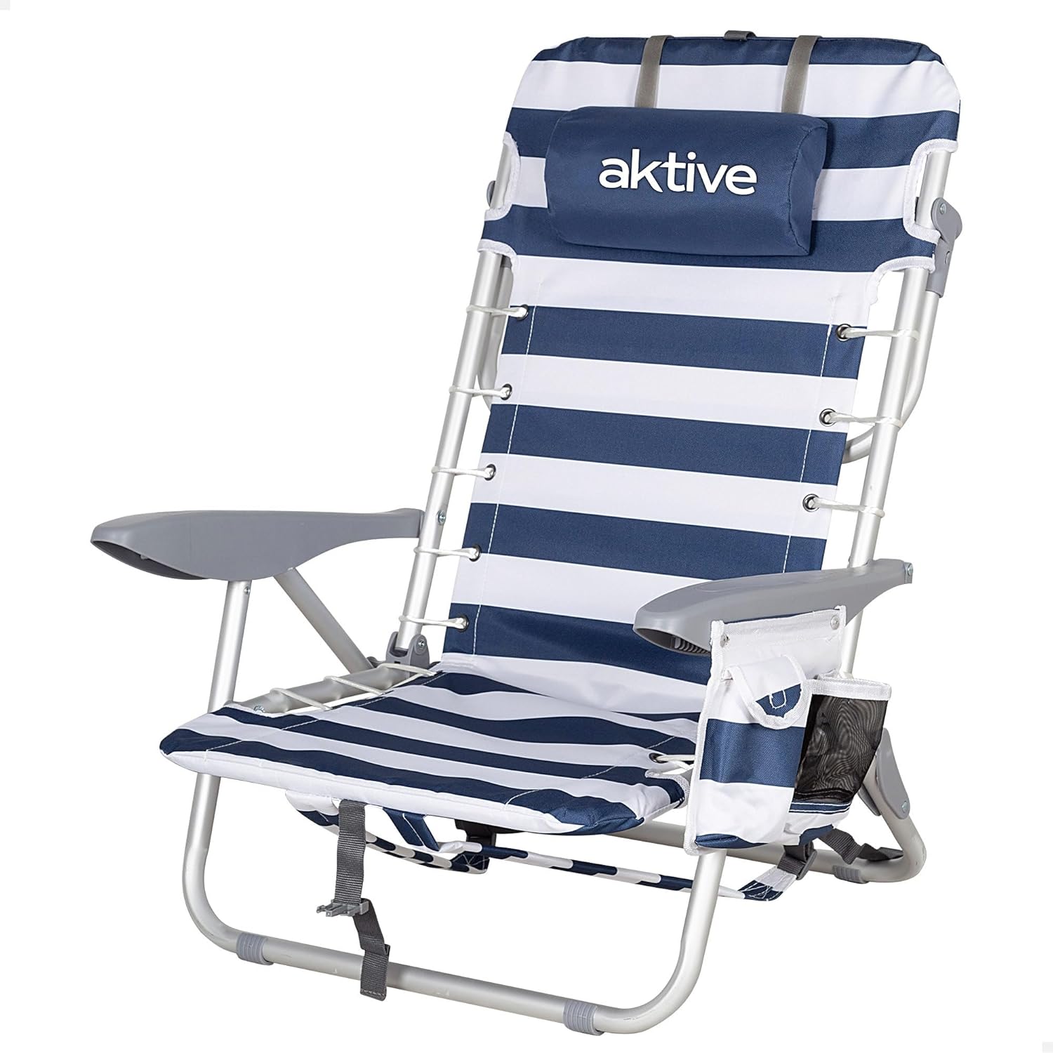 AKTIVE Chaise de plage pliante et inclinable 4 positions rayures bleues et blanches