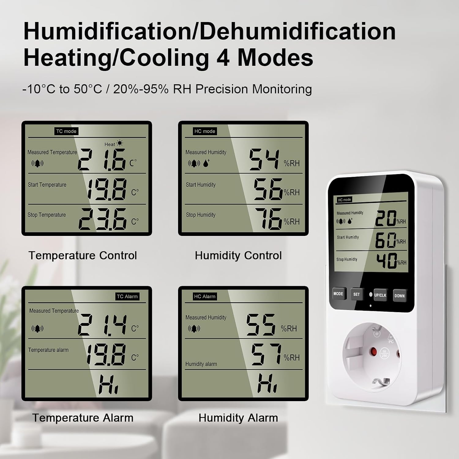 Detalle 1 de Gbformat Feuchtigkeitsregler/Temperaturregler thermostaat- en hygrostaatstekker met timer