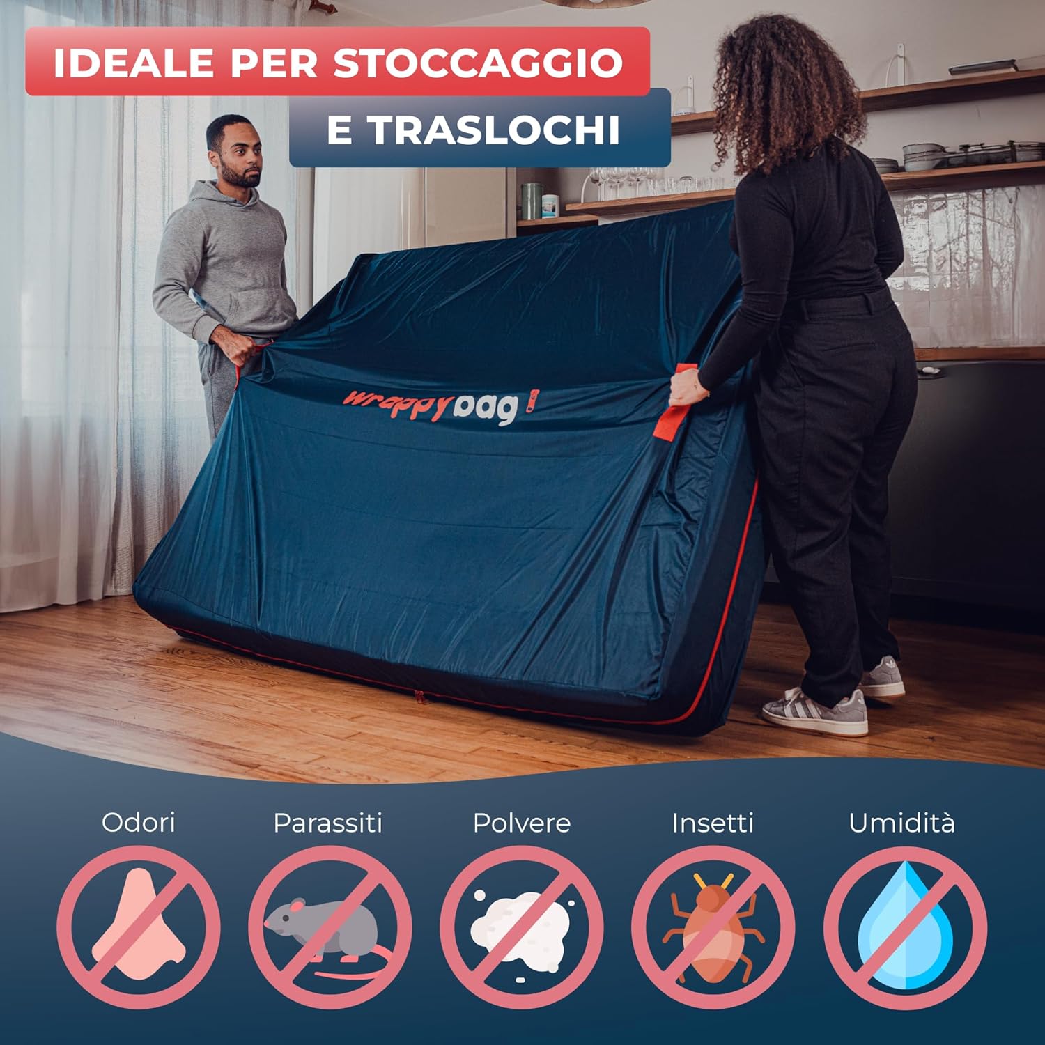 Thumbnail 2 de WRAPPYBAG Copertura Protettiva Impermeabile in Poliestere Oxford per Materasso 160x200 – 4 Maniglie