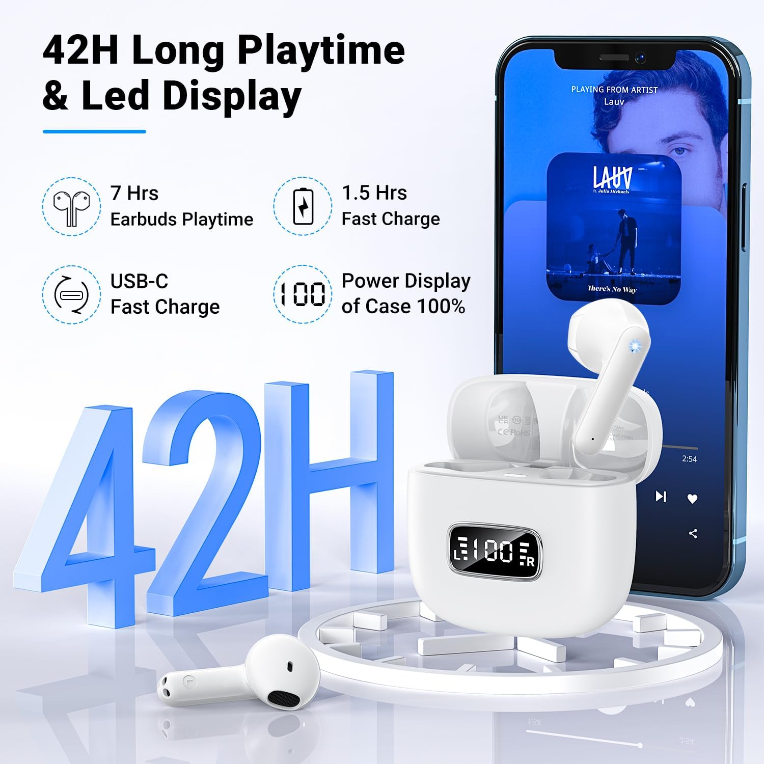 Detalle 2 de Kauguo Wireless Earbuds Bluetooth 5.4 — Lightweight open-fit for small ears