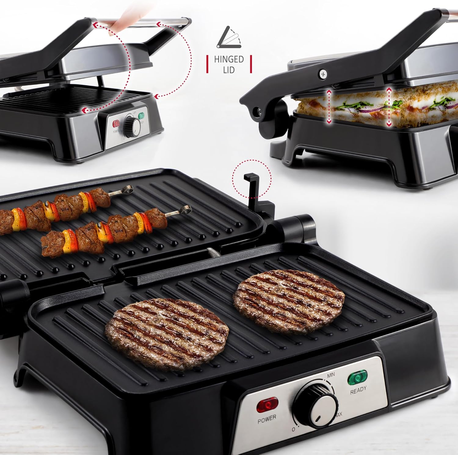 Detalle 2 de NETTA Panini Maker & Health Grill – 2 Slice Sandwich Toaster, 1500W, Non-stick Plates