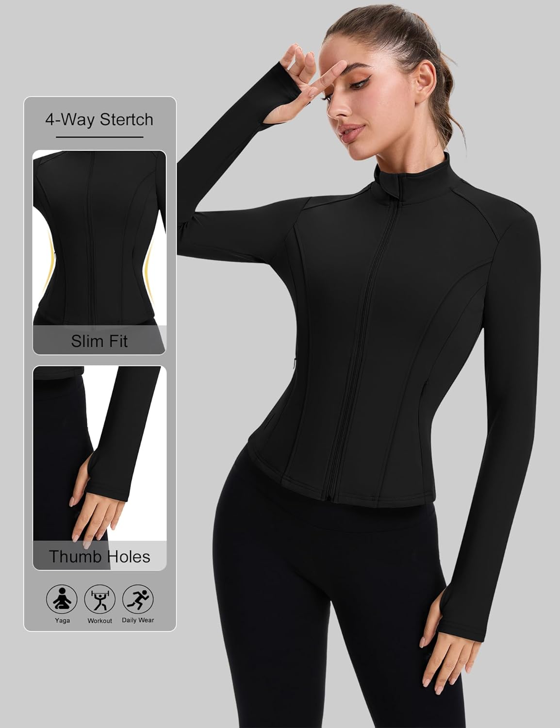 Thumbnail 1 de IECCP Damen Sportjacke Langarm Laufjacke – Funktionsshirt mit Reißverschluss, Taschen und Daumenlöchern