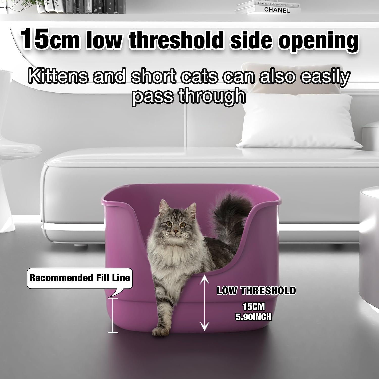 Detalle de Suhaco High Sided Jumbo Cat Litter Tray (61 x 48 x 31 cm) Anti-Splash Open Top, Extra Deep Low Entry – Pink