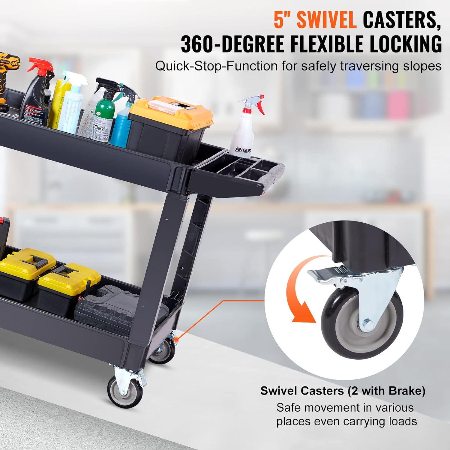 Thumbnail 2 de VEVOR 2 Shelf Utility Service Cart, 550 lb Capacity, PP Rolling Cart